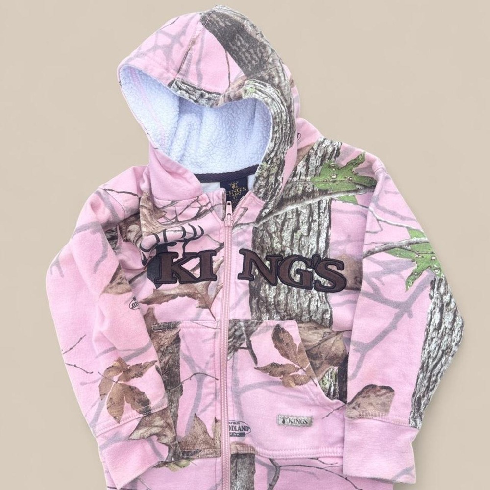 Kings Camo Pink Woodland Zip Up Hoodie Toddler Girls 4T Fleece Lined
